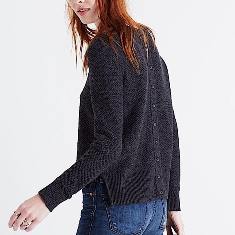 MADEWELL Backroad blue-gray button-back crew neck sweater size XXS like new